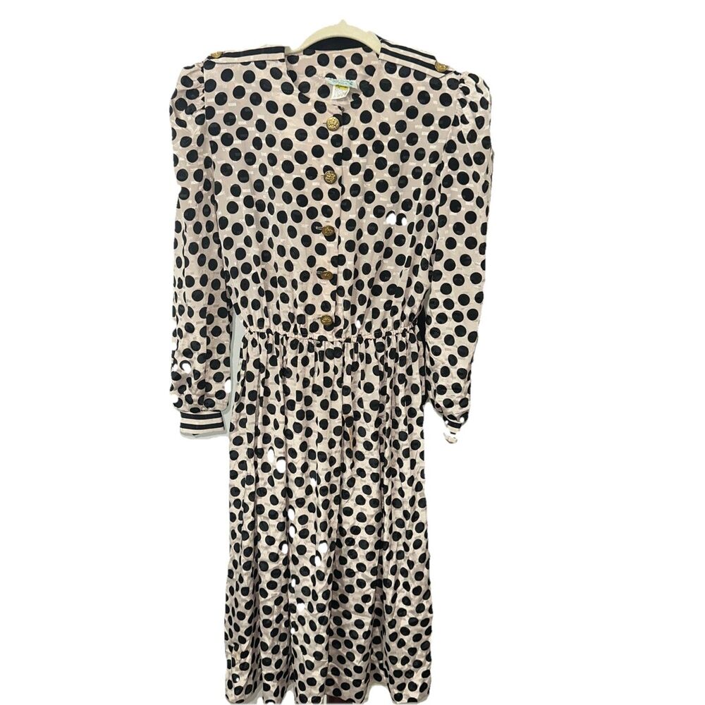 Vintage Lady Carol of New York Black Beige Polka Dot Shirt Dress Size 6